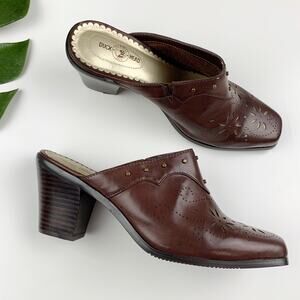 Duck Head Miley Mules Slip On Heels Brown Faux Leather Studs Flowers Women's 8.5